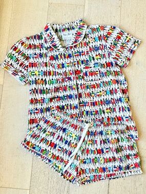 Sant and Abel Cotton Summer Pajama Set Medium Flag Print Limited Edition
